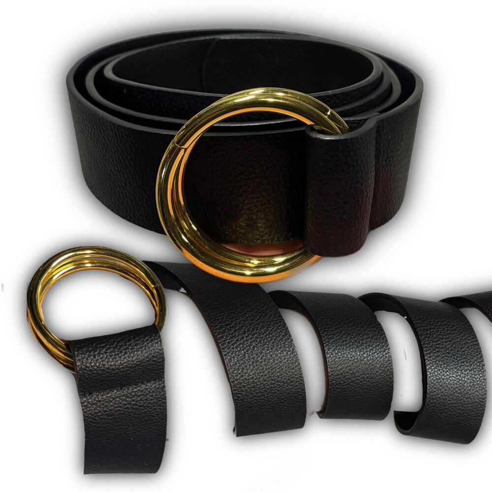 B-Low The Belt black vegan leather statement belt with gold ring buckle